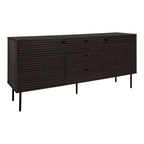 Buffet bas moderne en bois noir à lattes horizontales, 150x40 cm