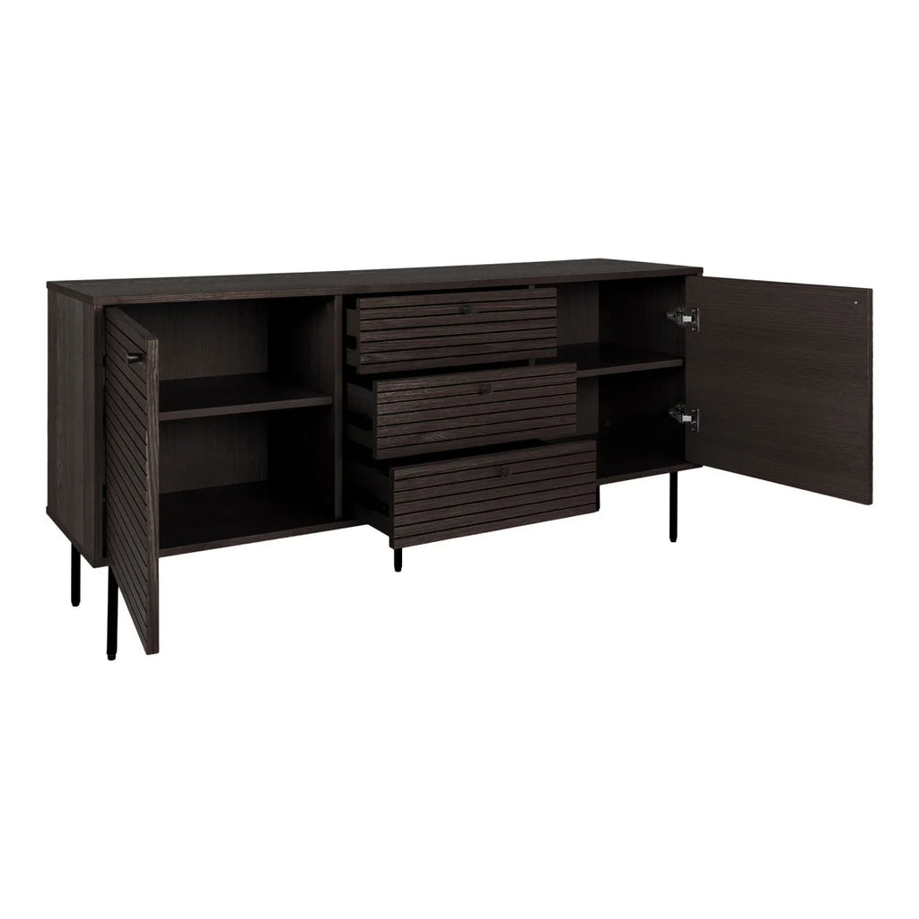 Buffet bas en bois noir à lattes horizontales 150x40 cm