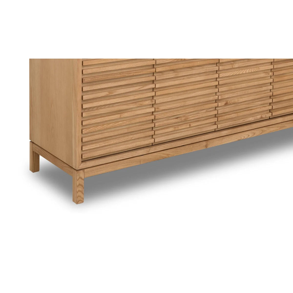 Buffet en bois clair à façade cannelée, 4 portes, 163x46 cm