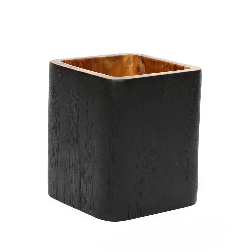 Porte-stylo en bois de teck noir avec intérieur naturel carré pour bureau