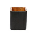 Pot à crayons en bois de teck noir carré avec intérieur naturel doré