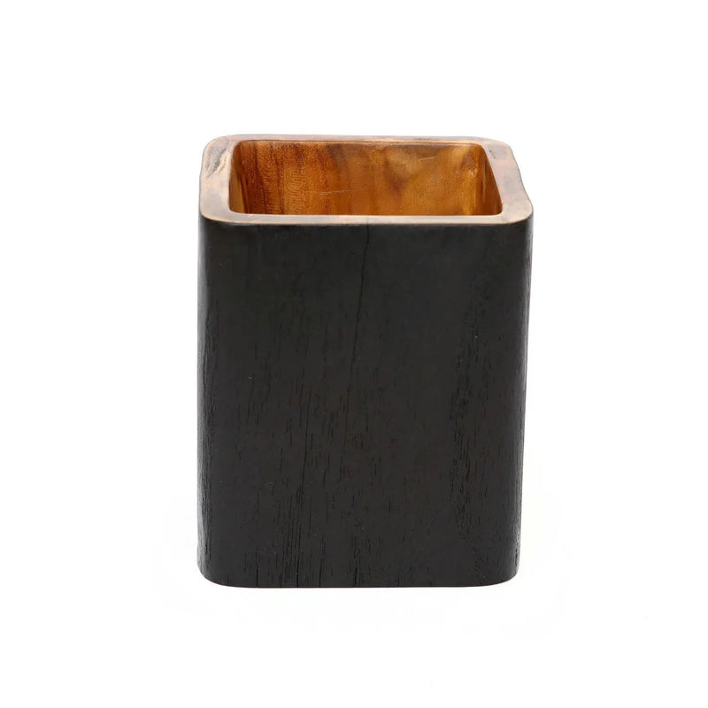 Cache-pot en bois de teck noir intérieur naturel forme carrée