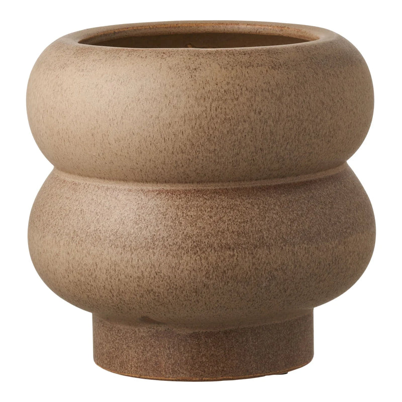 Cache-pot en grès beige moucheté forme organique bombée – Ø19 cm