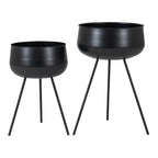 Cache-pot en métal lisse – Noir - Lot de 2 – H46 cm
