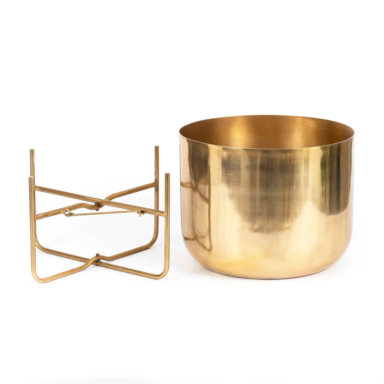 Cache-pot XL en laiton doré avec support pliable – H41 cm