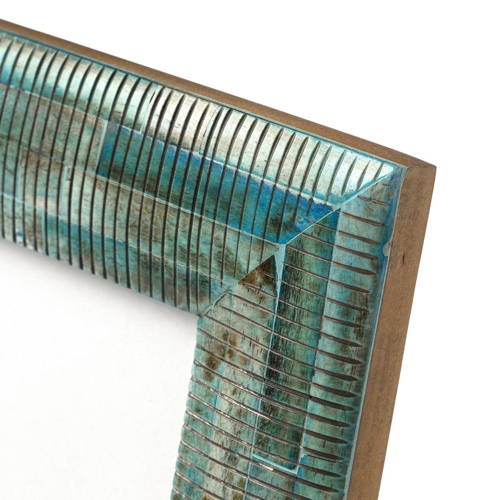 Cadre photo artisanal turquoise en os de buffle, texture rustique