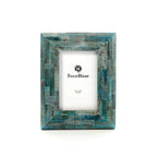 Cadre photo artisanal turquoise en os de buffle texturé rayé