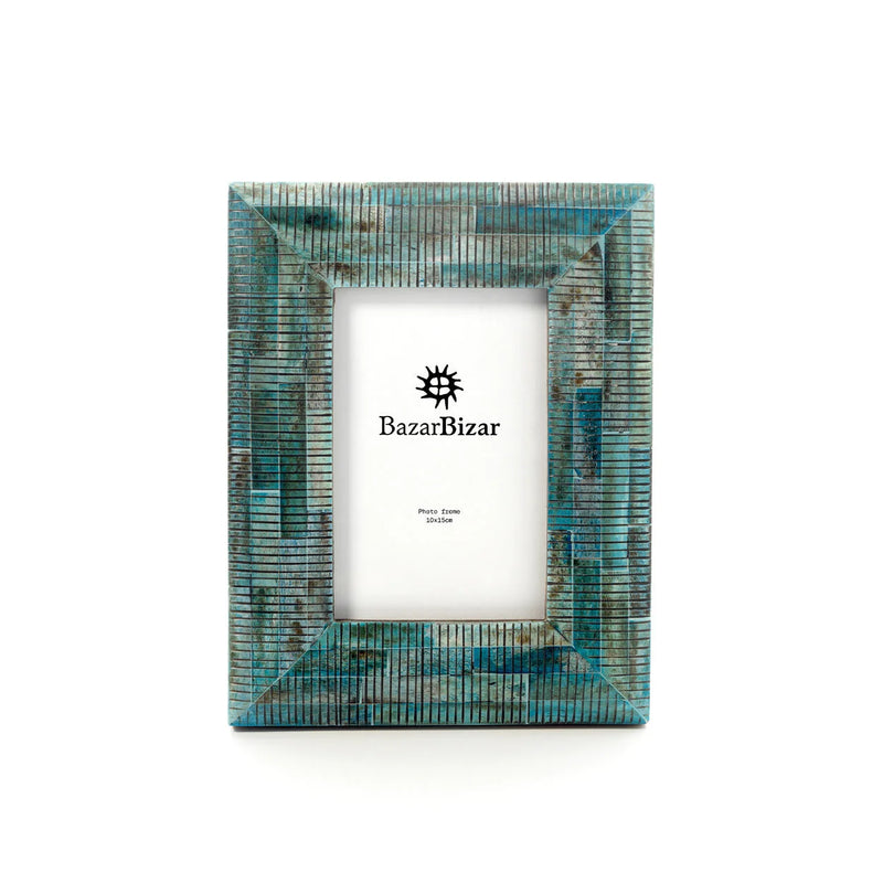 Cadre photo artisanal turquoise en os de buffle