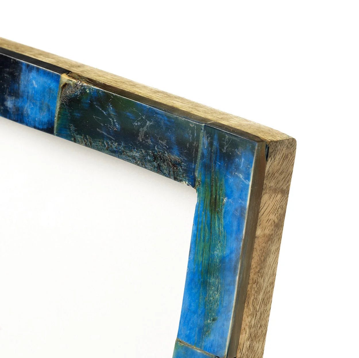 Cadre photo mosaïque bleu turquoise en bois patiné os irisé