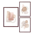 Lot de 3 cadres photo MDF marron foncé A4, art abstrait rose poudré et beige