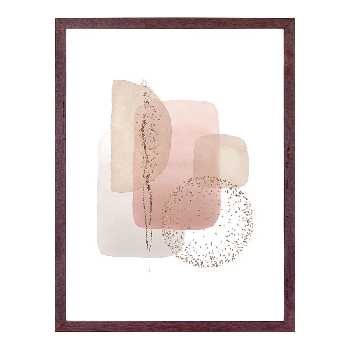 Cadre photo MDF marron foncé A4, art abstrait minimaliste blush et or