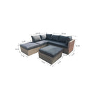 Canapé d’angle extérieur en résine tressée grise avec coussins anthracite, set de 4