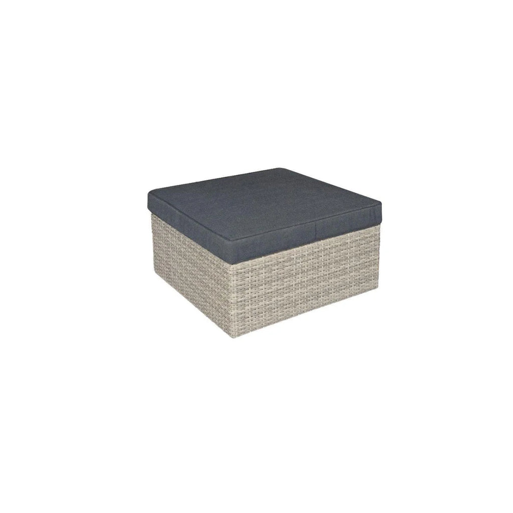 Tabouret de rangement en osier gris tissé avec coussin haut anthracite