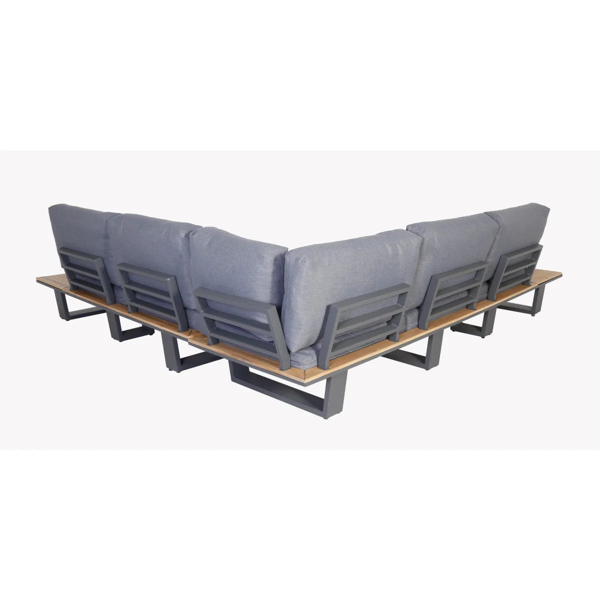 Canapé d’angle de jardin gris en métal anthracite et bois avec table, set de 3