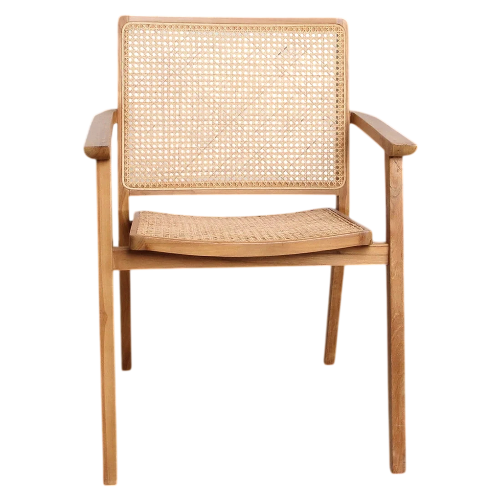 Chaise en bois clair et cannage avec accoudoirs naturels - Set de 2
