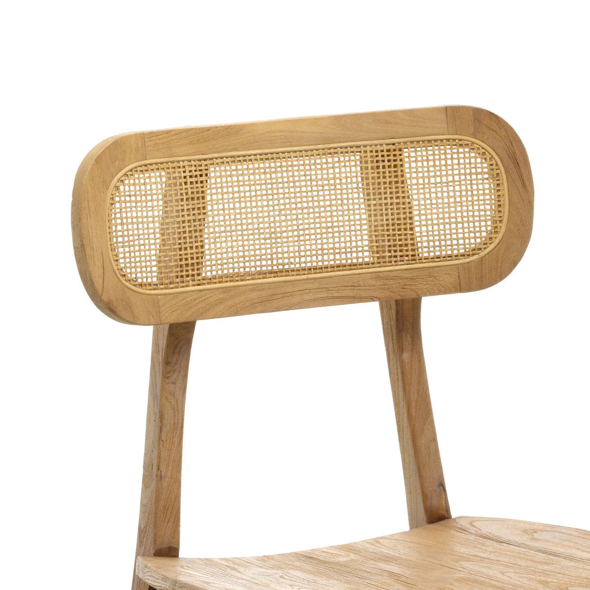 Chaise en bois clair avec dossier ovale en rotin ajouré