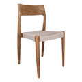 Chaise en bois de teck naturel avec assise tressée beige, set de 2