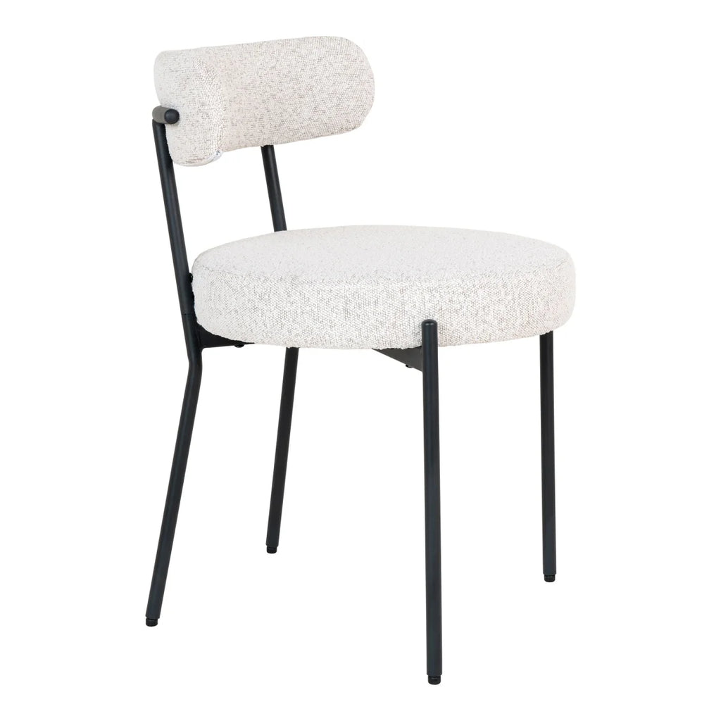 Chaise bouclée blanc cassé et pieds noirs, set de 2, moderne texturée