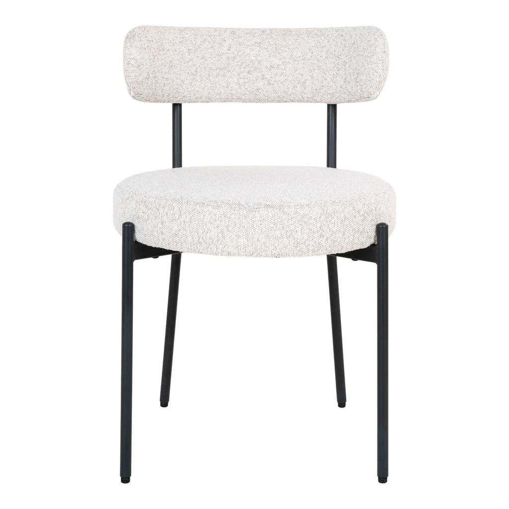 Chaise bouclée blanc cassé et pieds noirs, set de 2, tissu texturé off-white et métal noir