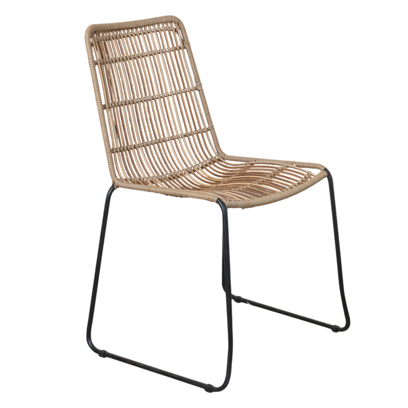 Chaise empilable en rotin naturel et métal noir – Lot de 2