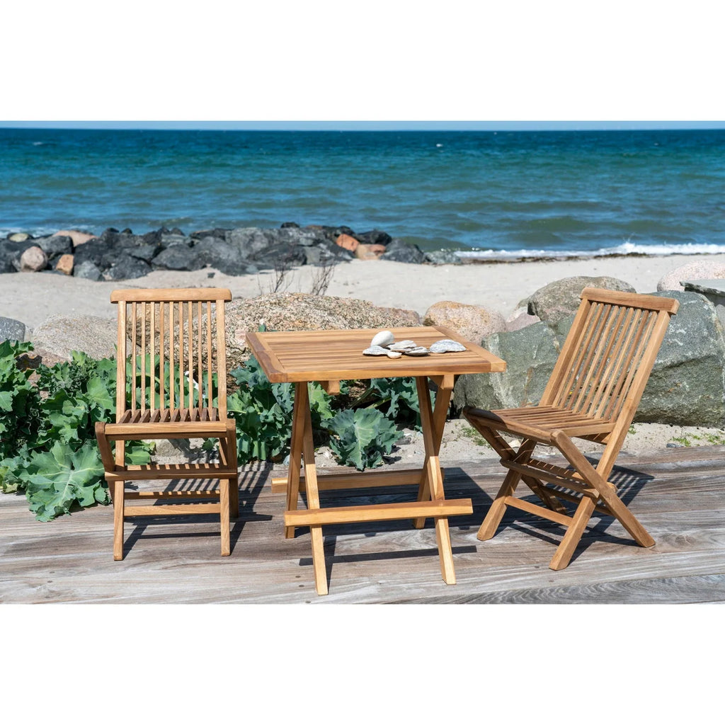 Table pliante en teck naturel avec 2 chaises pliables pour enfant
