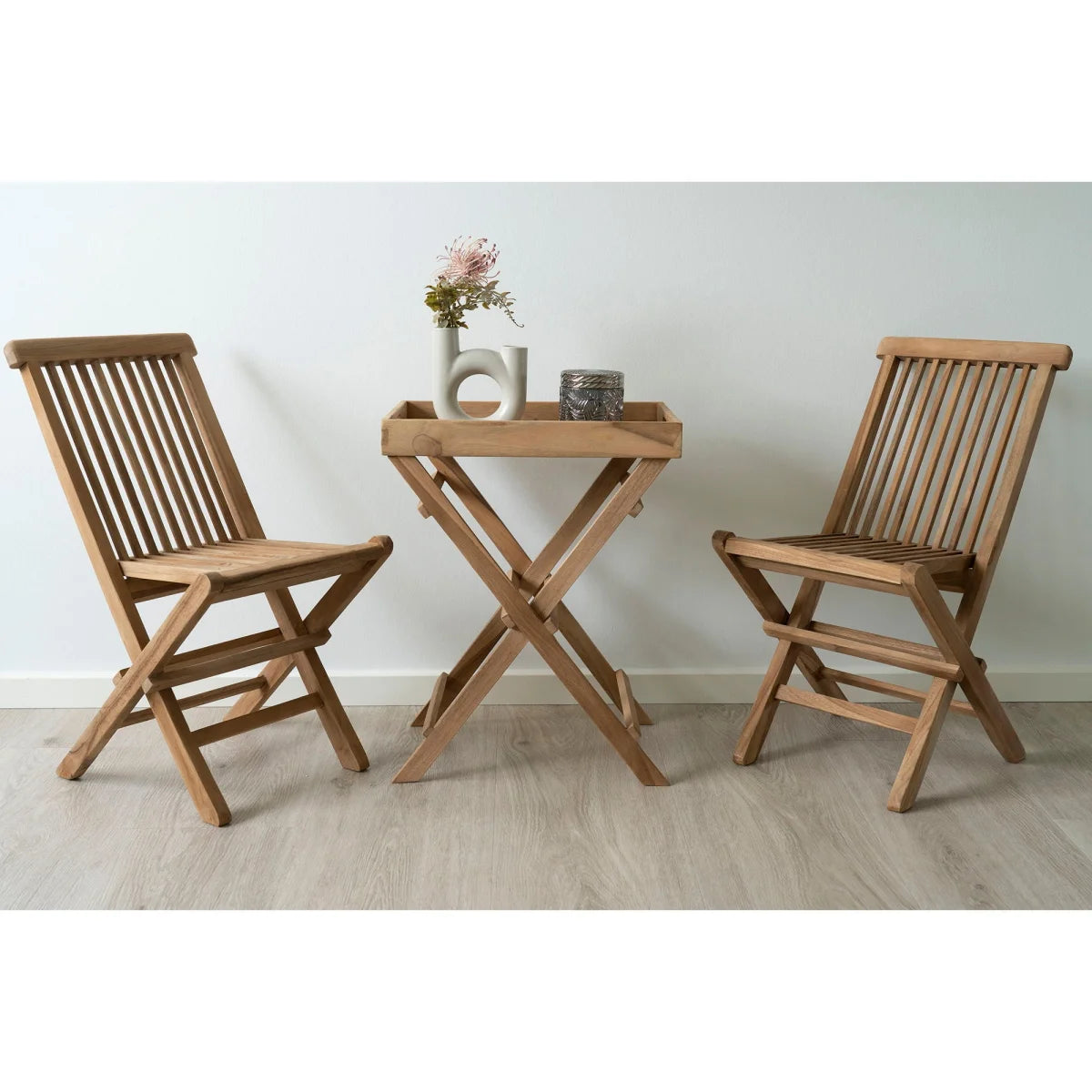 Table pliante en teck naturel pour enfant, lot de 2