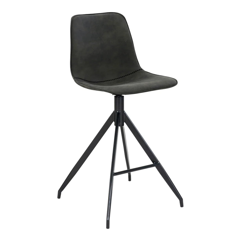 Chaise haute en microfibre grise pieds métal noir pour îlot cuisine – Lot de 2