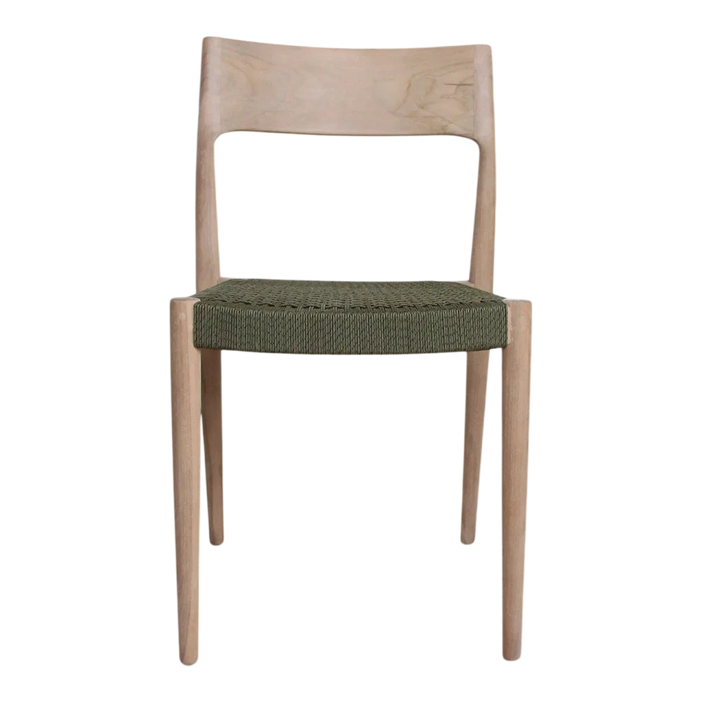 Chaise de jardin en teck clair et corde vert olive, lot de 2