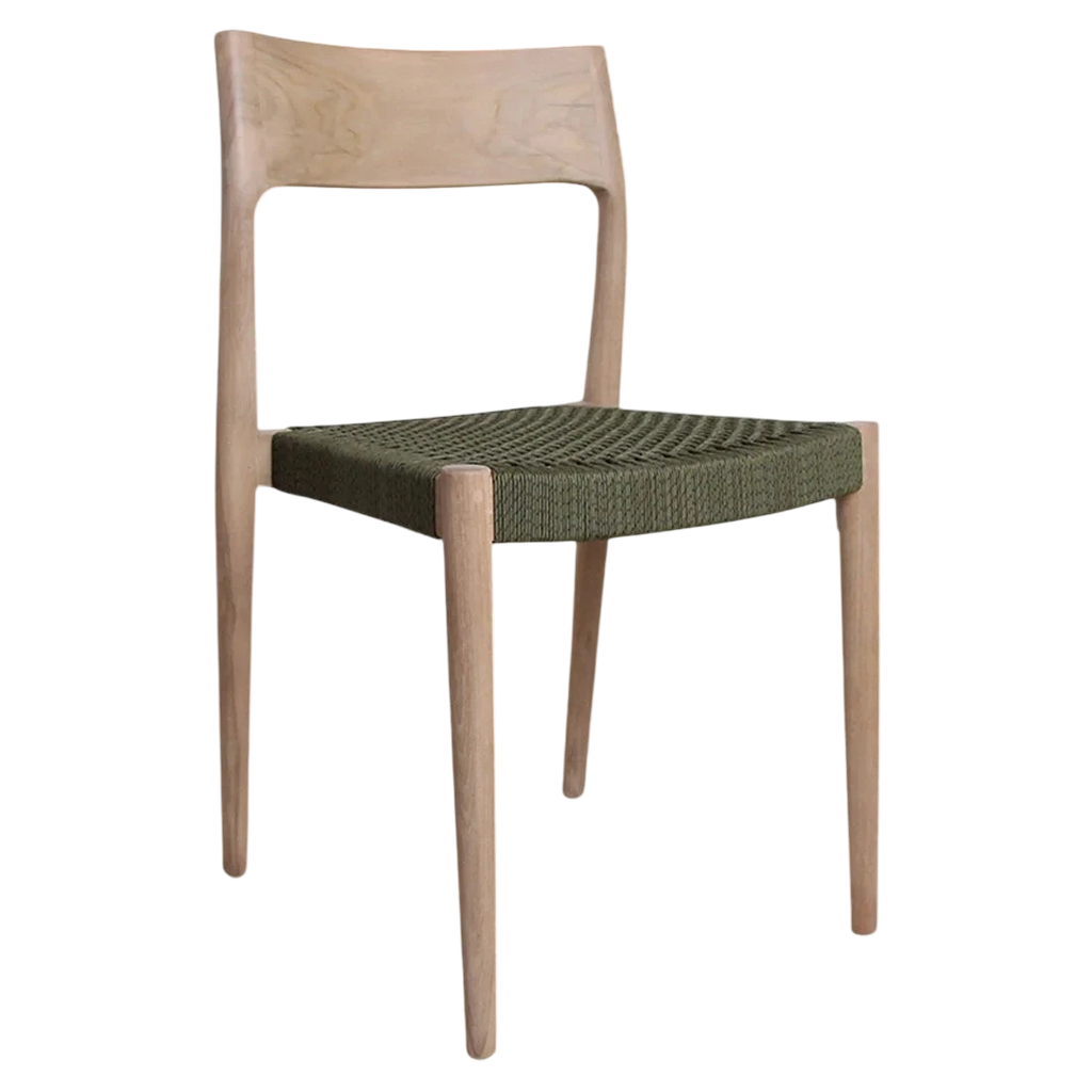 Chaise de jardin en teck clair et corde vert olive, lot de 2