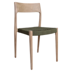 Chaise de jardin en teck clair et corde vert olive, lot de 2
