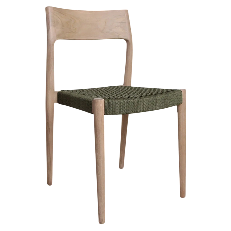 Chaise de jardin en teck clair et corde vert olive – Lot de 2