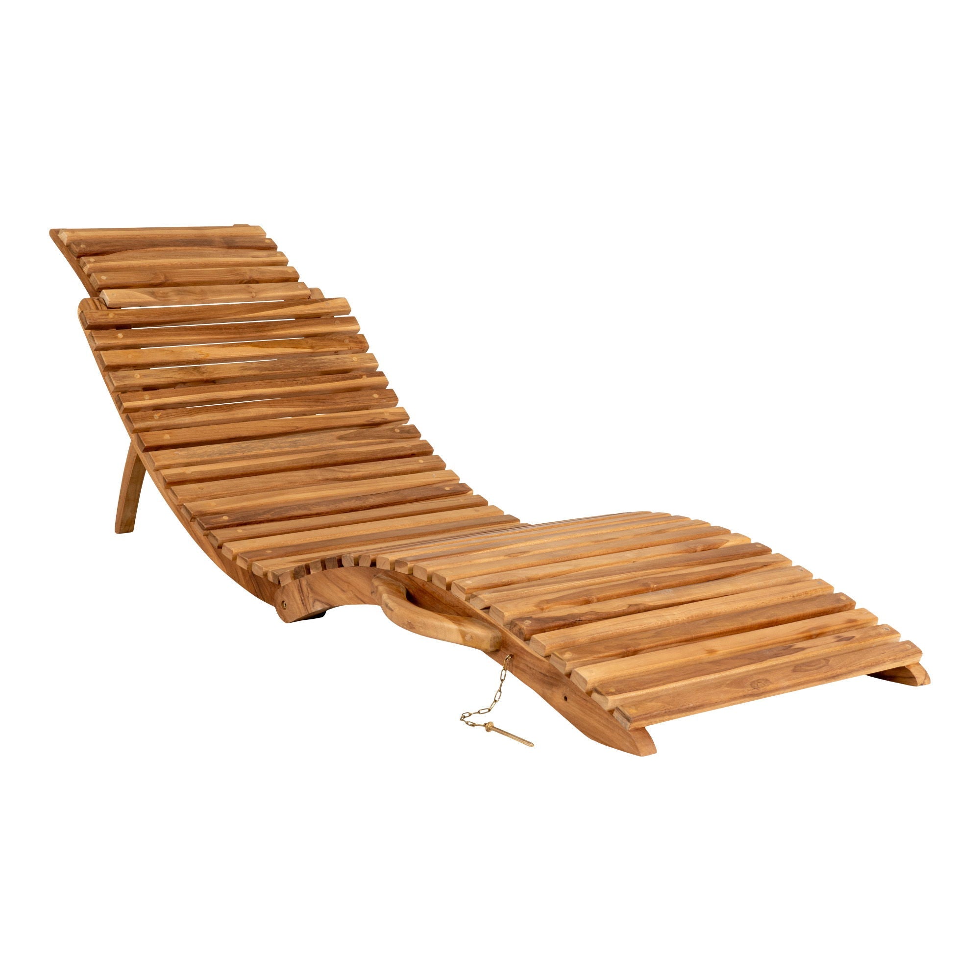 Chaise longue asymétrique en teck ondulé, 160x50 cm, finition brun clair