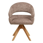 Chaise pivotante en tissu chiné taupe avec accoudoirs et base étoilée bois