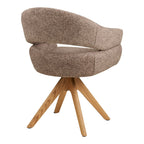 Chaise pivotante tissu beige texturé, base étoile bois, accoudoirs