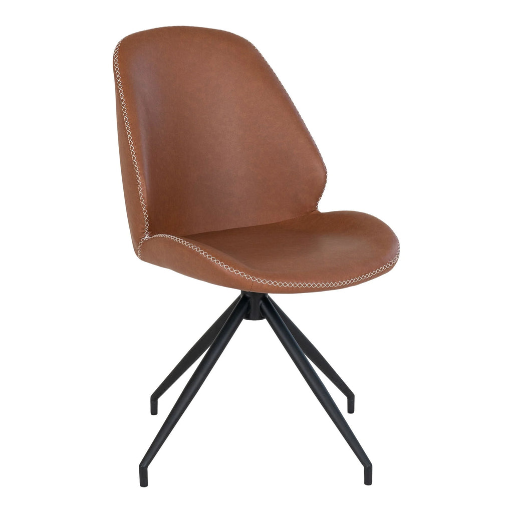 Lot de 2 chaises cognac effet cuir, dossier arrondi, pieds métal noir