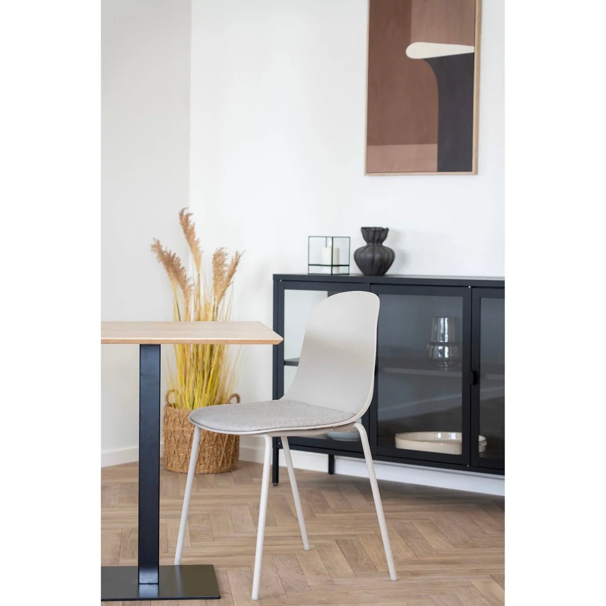 Chaise de salle à manger gris clair en polyester et acier, lot de 2