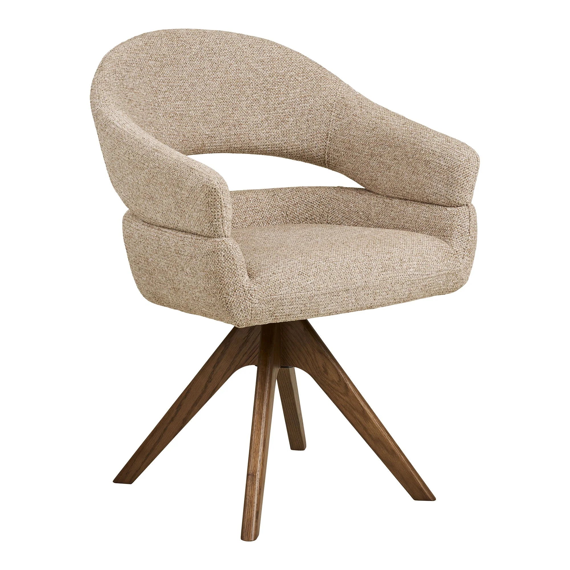 Chaise pivotante beige tissu sable, base étoile chêne et accoudoirs