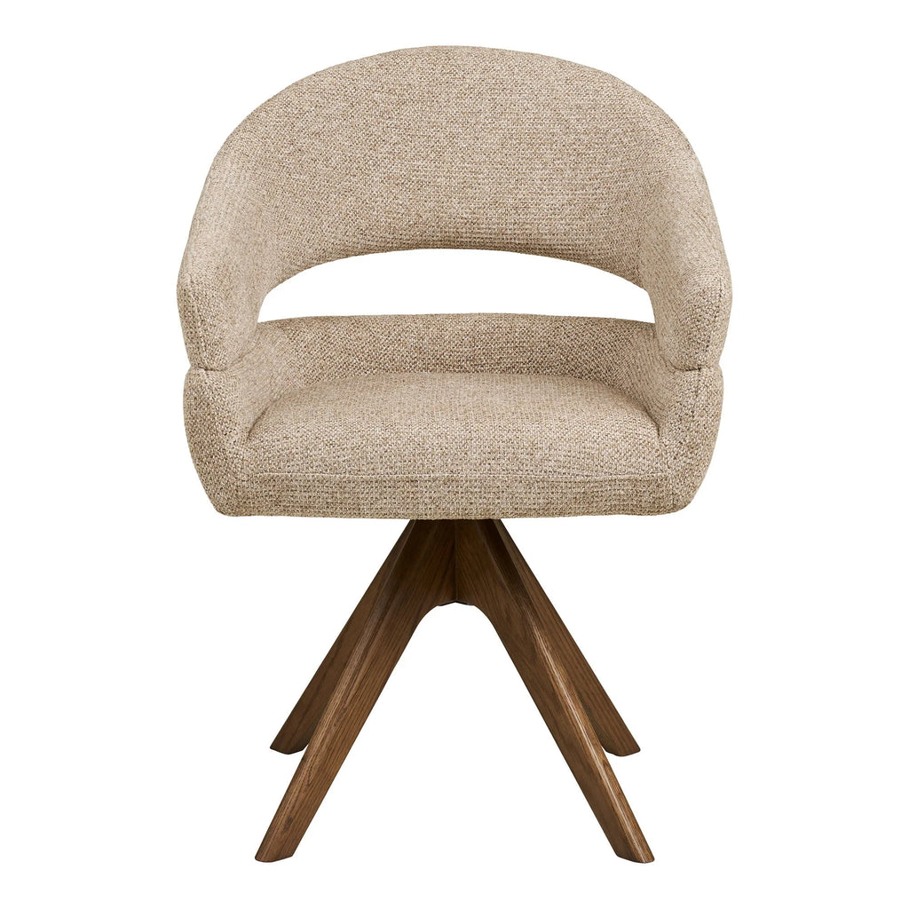 Chaise pivotante sable avec accoudoirs, dossier courbé et base étoilée chêne