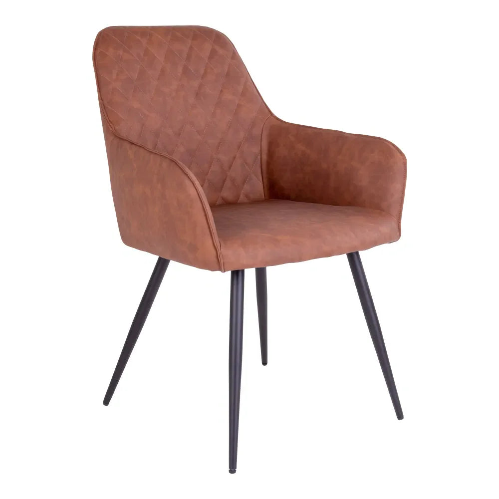 Chaise en simili cuir marron capitonné, pieds métal noir, set de 2