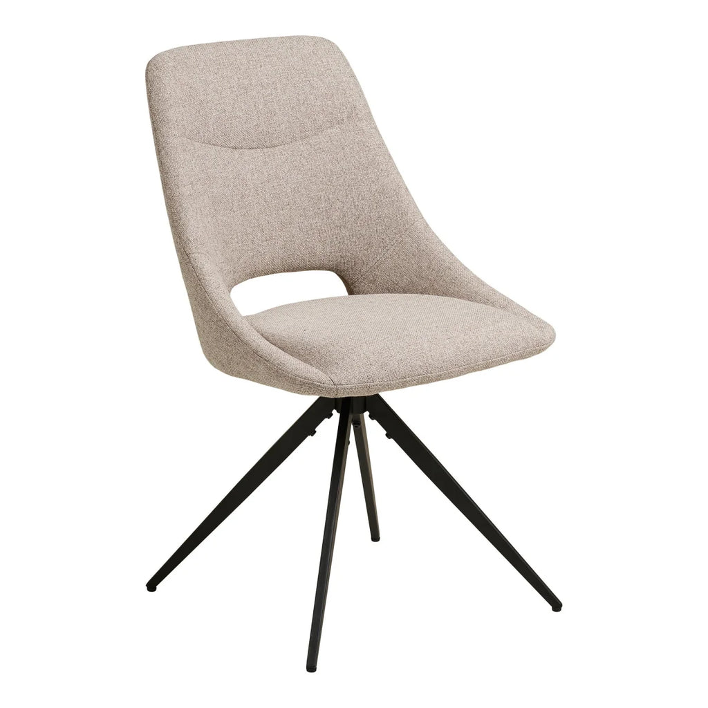 Chaise de salle à manger beige chiné, design courbé, piétement étoile noir