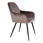 Chaise de salle à manger en velours taupe matelassé avec pieds en métal noir, set de 2