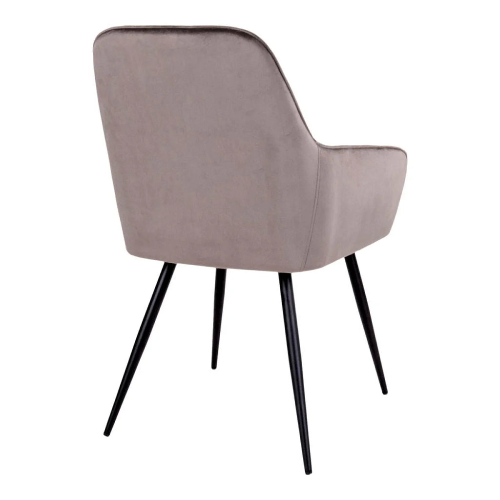 Chaise de salle à manger en velours taupe matelassé, set de 2 avec pieds en métal noir