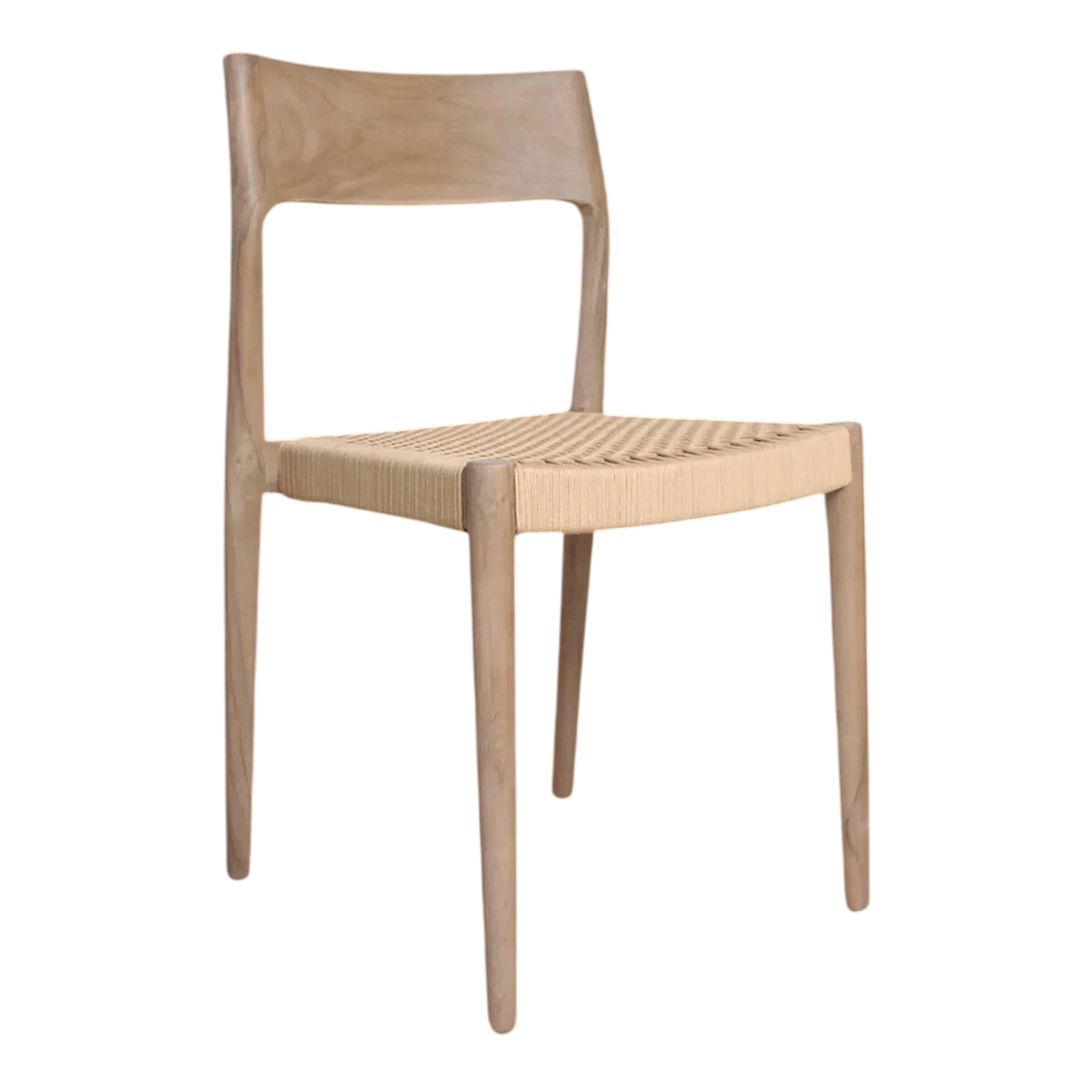 Chaise en teck clair et corde tressée, lot de 2, minimaliste
