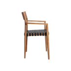 Chaise en teck et cuir noir avec accoudoirs tressés – Lot de 2