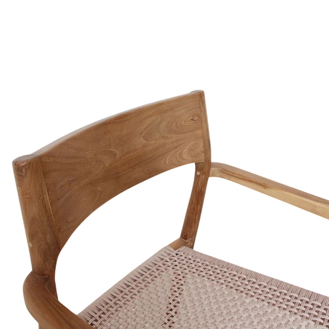 Chaise en teck naturel avec accoudoirs, assise corde beige et dossier courbé, lot de 2