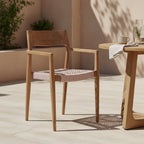 Chaise en teck naturel avec accoudoirs et assise corde beige, lot de 2