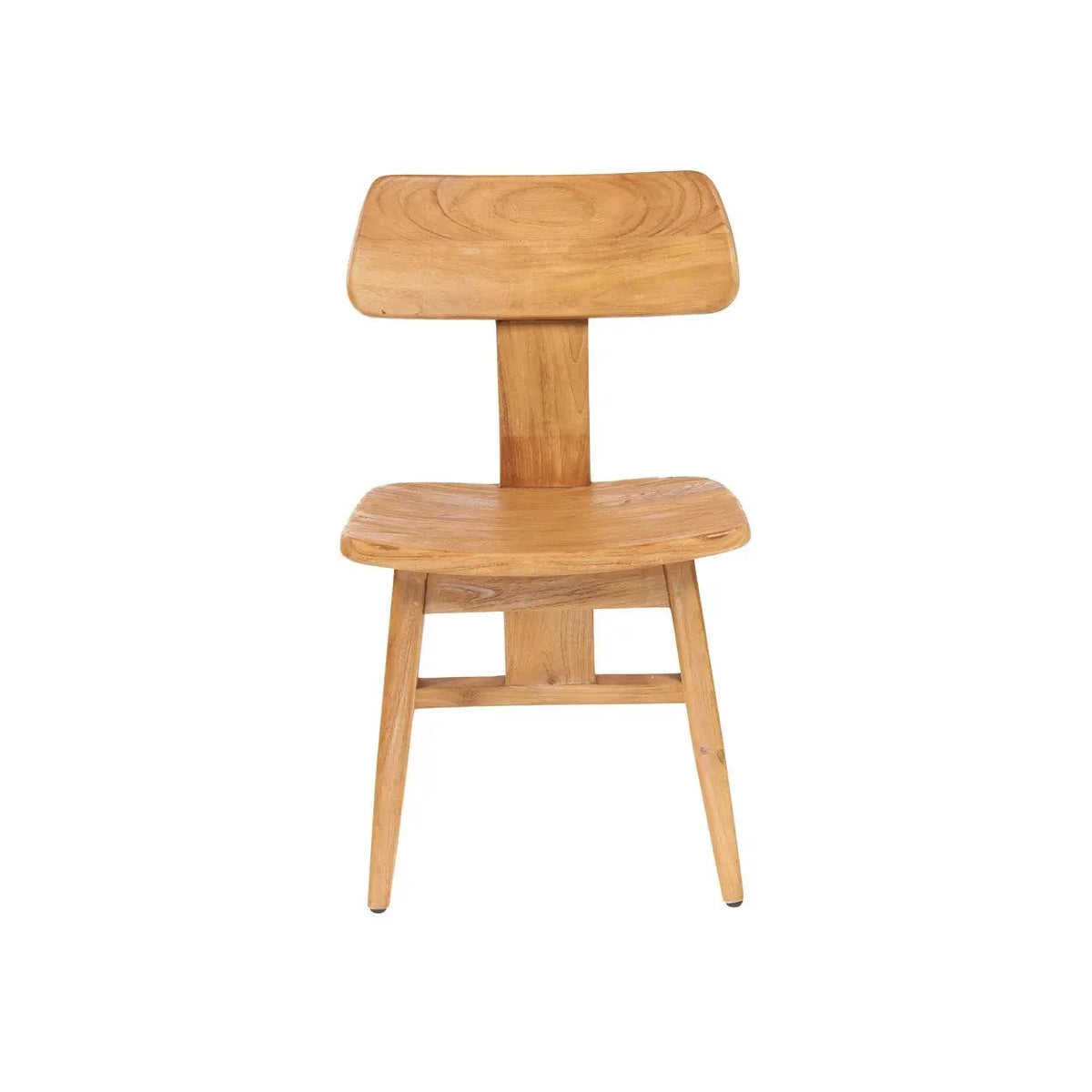 Chaise en teck naturel avec assise courbée et piètement compas renforcé