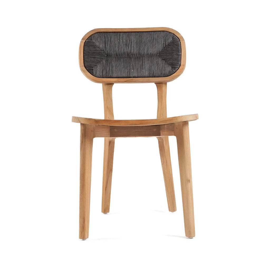 Chaise en teck recyclé avec dossier corde noire 80 cm