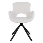 Chaise de salle à manger en bouclé blanc cassé avec découpe ovale, pieds noirs pivotants