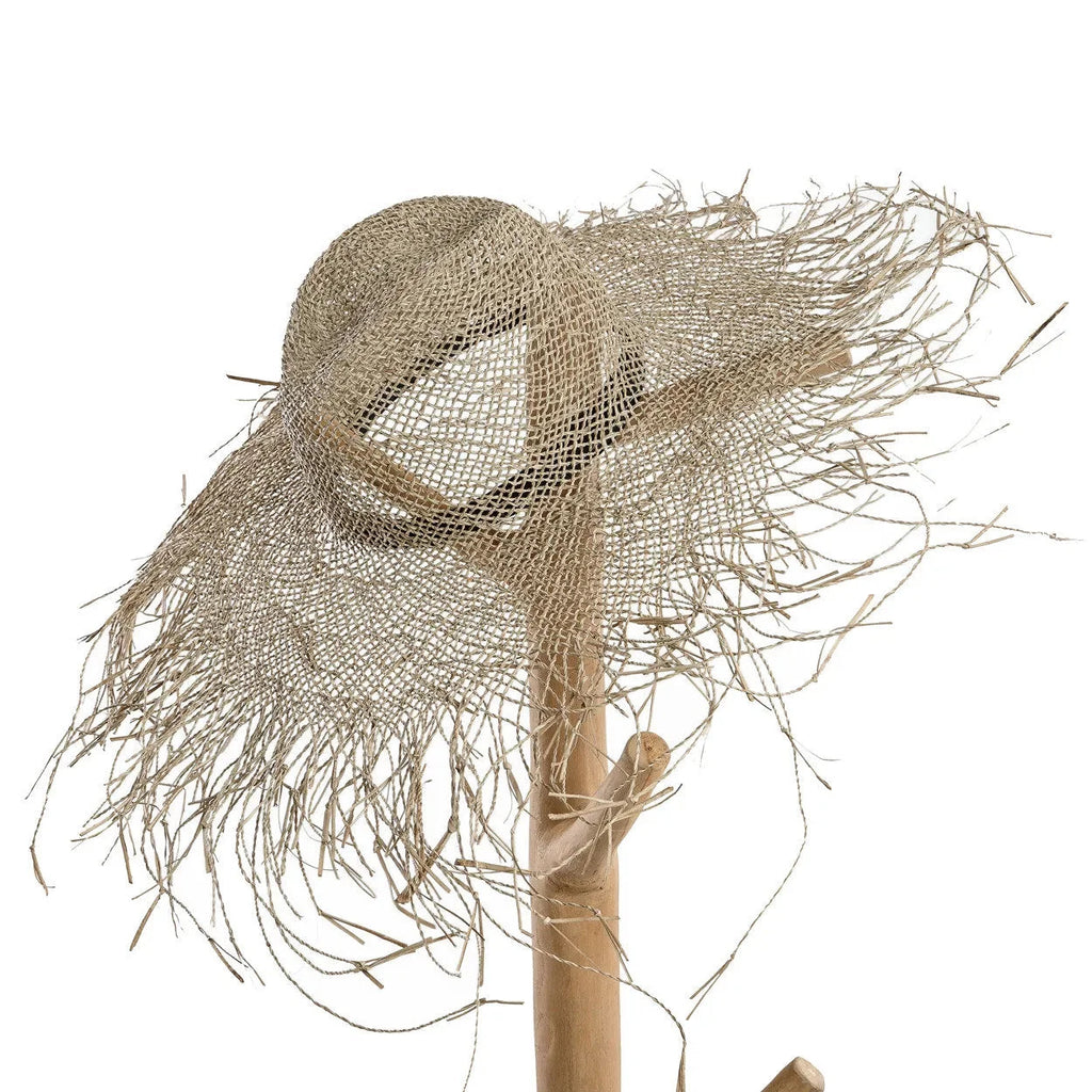 Chapeau de plage naturel en herbe marine beige à large bord tressé